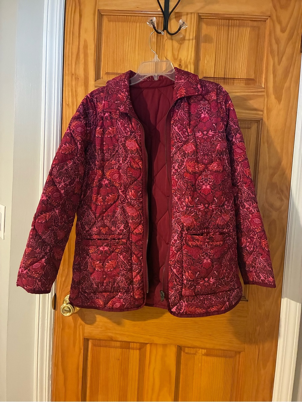 Reversible Isaac Mizrahi Live Quilted Floral Jacket in Burgundy and Pink